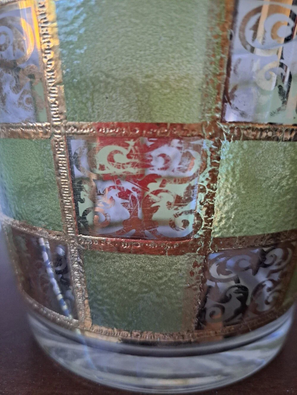 Vtg Culver Prado Glass Ice Bucket Green 22K Gold MCM Barware